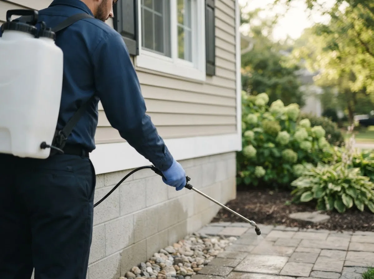 Pest control technician inspecting a home in Rochelle, VA